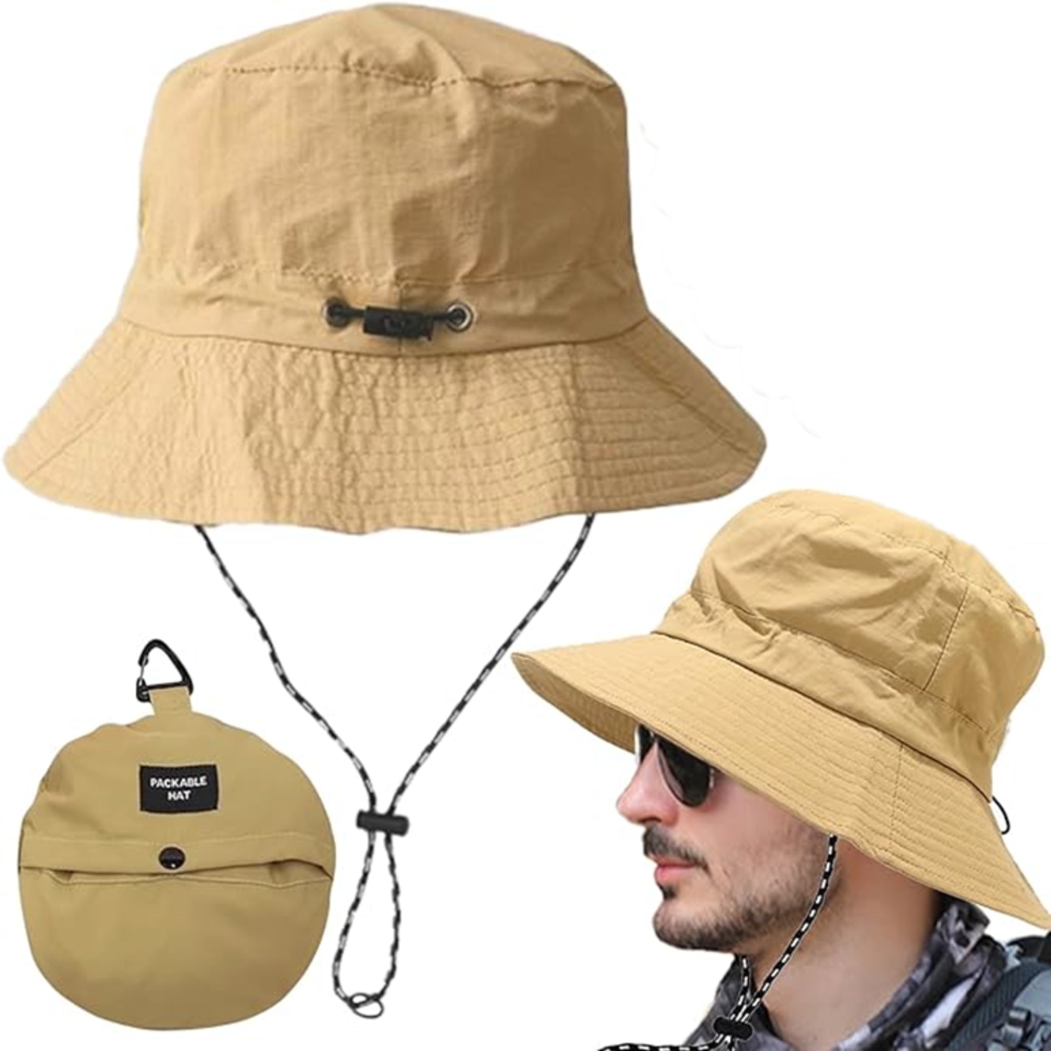 Unisex foldable bucket hat with chin strap – wide brim sun hat for outdoor hiking, fishing, camping – packable design
